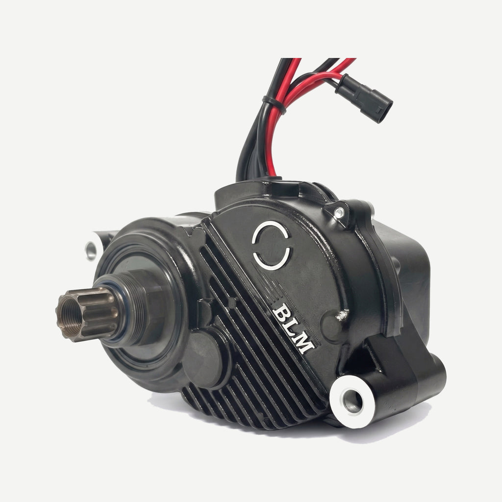 Motor eléctrico central BLM de SEG, vista frontal con el eje de pedalier